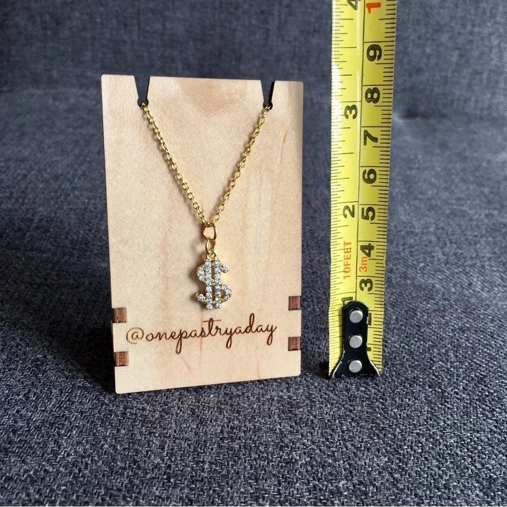 Cubic Zirconia Micro Pave + Gold Dollar Sign Fashion Necklace, 18 inches